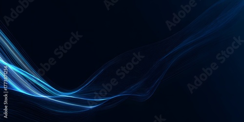 Dark blue flowing wave background with glowing light lines and elegant abstract motion design
