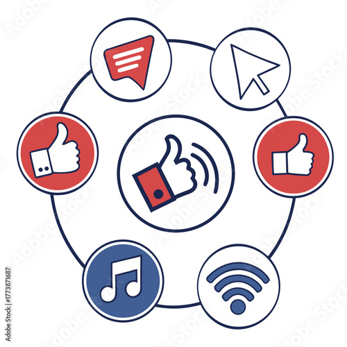 Social media icons connected in a circle representing online communication and engagement