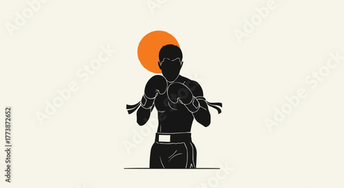 Karate Silhouette with Red Sun Background Vector Illustration