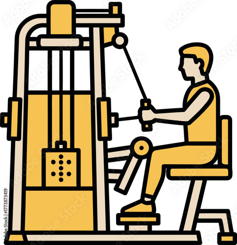 Man using a weight machine in a gym vector