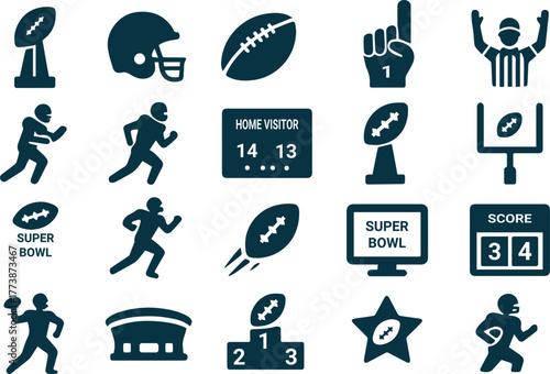 American football icons isolated on white background depicting sport and competition