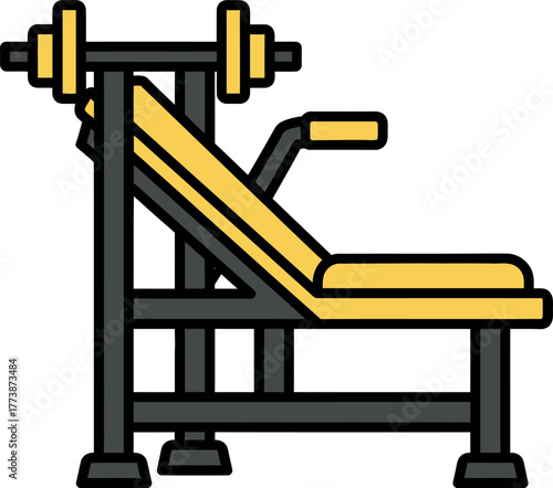 Weight bench with barbell rack in gym vector