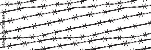 Barbed wire seamless pattern background symbolizing security, restriction, and protection, perfect for defense, boundary, and industrial safety design and illustration projects.