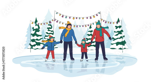 Three cheerful children, bundled in winter attire, collaboratively build a snowman in a snowy outdoor environment, demonstrating teamwork and seasonal fun during a festive holiday.