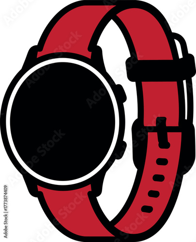 Red smartwatch with black screen and strap vector