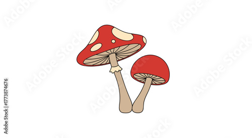 Whimsical red and white spotted mushrooms in a delightful natural setting.