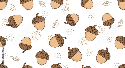 A delightful pattern of acorns scattered across a white background.