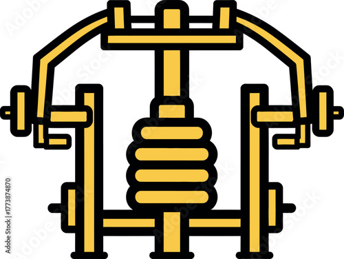 Yellow weight machine for chest and arm exercise vector