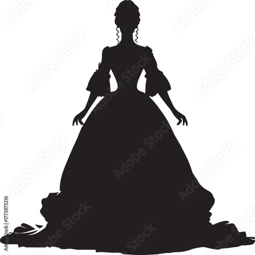 A silhouette of a woman in an ornate dress, reflecting 1800s Australian fashion, showcasing the elegance and style of the era.