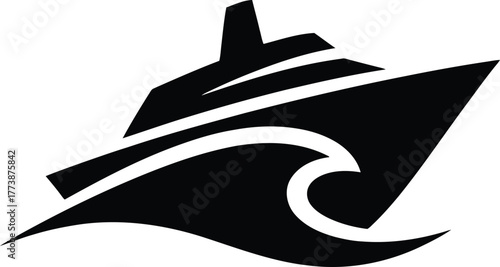 Modern minimalist icon featuring a stylized boat silhouette gracefully forming a dynamic wave shape perfect for nautical or travel themes