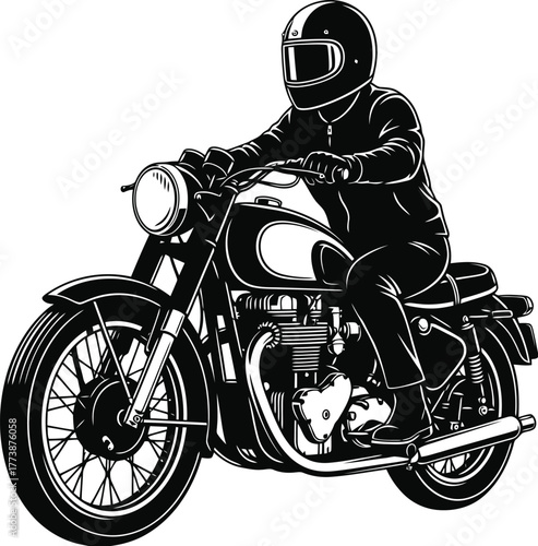 Retro vintage motorcycle rider in silhouette wearing a helmet embodying the spirit of classic biker culture and freedom of the open road perfect for nostalgic design projects
