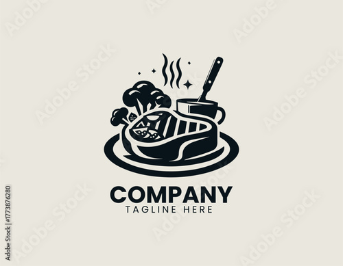 Perfectly Grilled Sirloin Steak Dinner Elegantly Served on a White Plate with Fresh Green Broccoli Vector Illustration