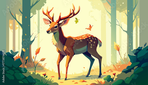 AI Generated Fawn Illustration in a Serene Forest Landscape