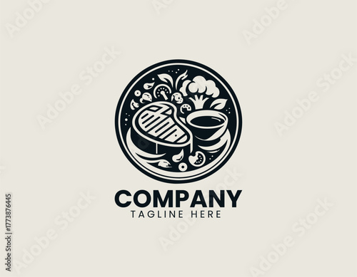 Perfectly Grilled Sirloin Steak Dinner Elegantly Served on a White Plate with Fresh Green Broccoli Vector Illustration