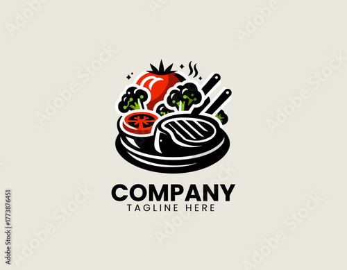 Perfectly Grilled Sirloin Steak Dinner Elegantly Served on a White Plate with Fresh Green Broccoli Vector Illustration