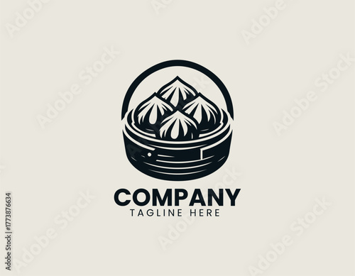 Traditional Chinese Dim Sum Siu Mai Dumplings Steamed Perfectly in a Round Bamboo Basket Vector Illustration