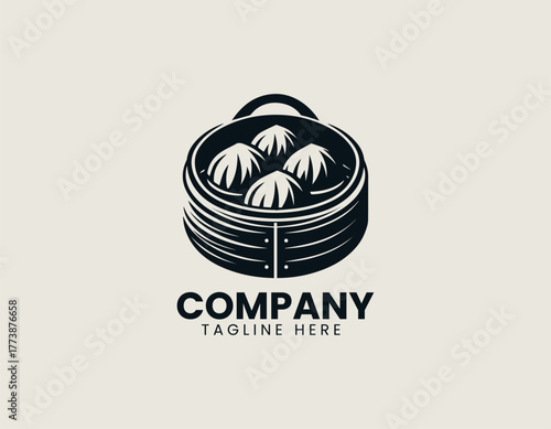 Traditional Chinese Dim Sum Siu Mai Dumplings Steamed Perfectly in a Round Bamboo Basket Vector Illustration