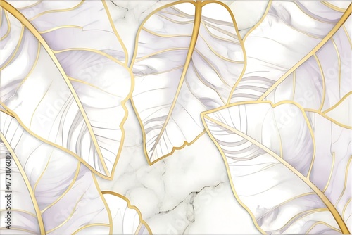 Marble Leaf Texture Background 8K Seamless Gold Veins