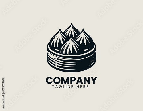 Traditional Chinese Dim Sum Siu Mai Dumplings Steamed Perfectly in a Round Bamboo Basket Vector Illustration