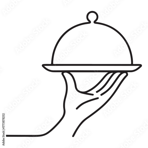 Hand serving food platter cloche outline icon