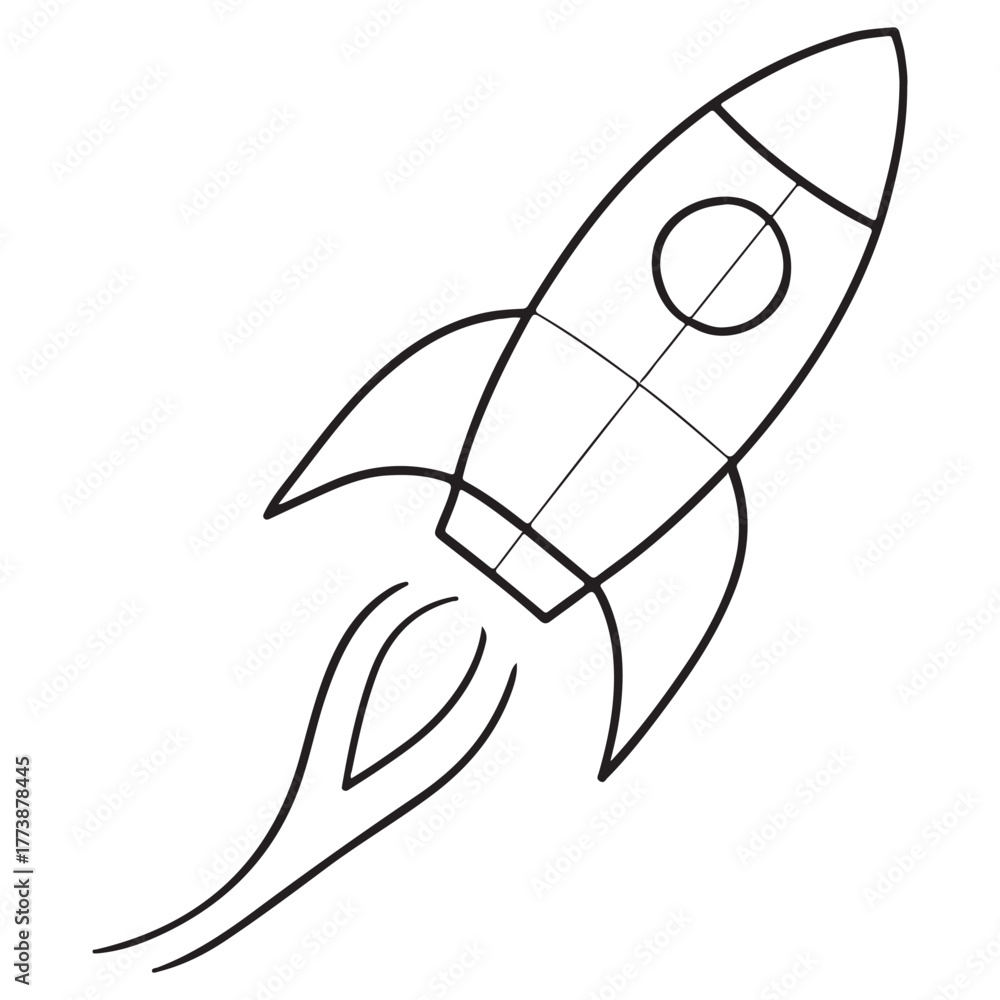 Fototapeta premium Simple outline rocket ship blasting off vector art