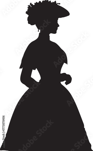 This is a silhouette of a woman in 1800s Australian fashion, portraying the elegant styles of the era.
