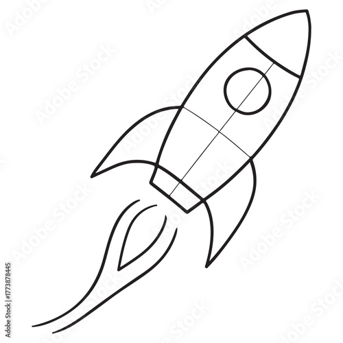 Simple outline rocket ship blasting off vector art