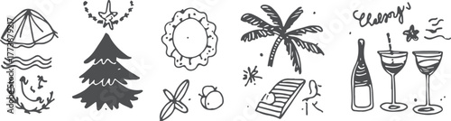 Hand drawn set of book doodle elements, education symbols. summer collection. 