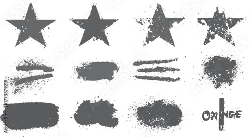 Black grunge star pattern arranged in grid on white background vector illustration. Urban graffiti style grunge stars with spray paint texture for modern design projects. 