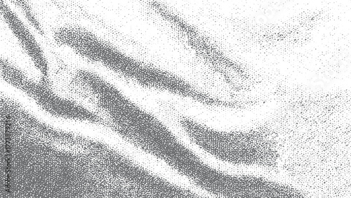 Abstract black and gray dot pattern forming digital waves on white background. Modern monochrome halftone design with dotted wave effect for abstract backgrounds. 