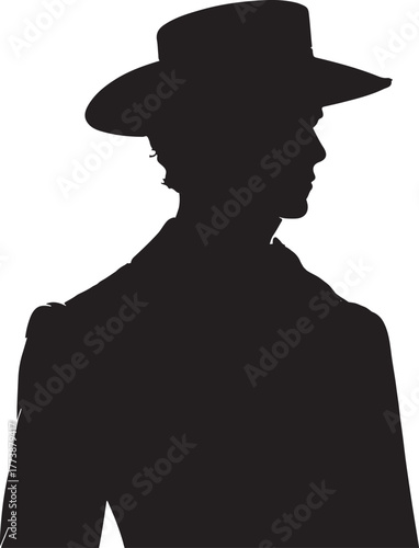 A silhouette of a man in 1800s Australian fashion, capturing the essence of the era's style.