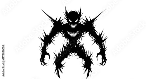 Terrifying spiky creature emerges from the shadows, a menacing silhouette for horror designs and Halloween projects, originally a scalable vector graphic