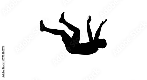 Dramatic silhouette of falling man in distress, vector illustration for anxiety concepts, accident prevention campaigns, and crisis management visuals