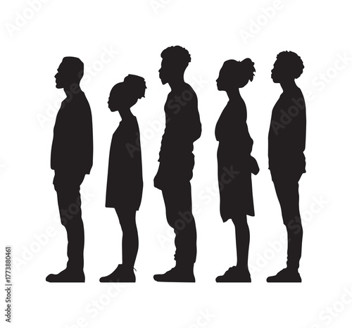 Silhouette of a team of diverse people doing a group