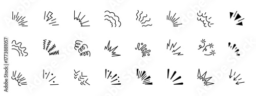 Playful hand drawn burst and sparkle vector set with confetti lines and doodle rays. Retro comic explosion for party or title decoration. Cute sketch element with vintage crayon texture.