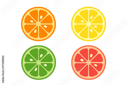 Vibrant collection of sliced citrus fruits including orange lemon lime and grapefruit isolated on white background