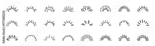 Vintage doodle burst and confetti design. Playful handmade sketch with comic line art and retro sparkle vibe. Ideal for party poster or fun title accent. Bright decorative vector set.