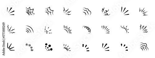 Happy manga style explosion and sparkle frame. Isolated doodle icons with curved lines, cute shine and bling look. Great for celebration, pop sticker or cheerful comic design.