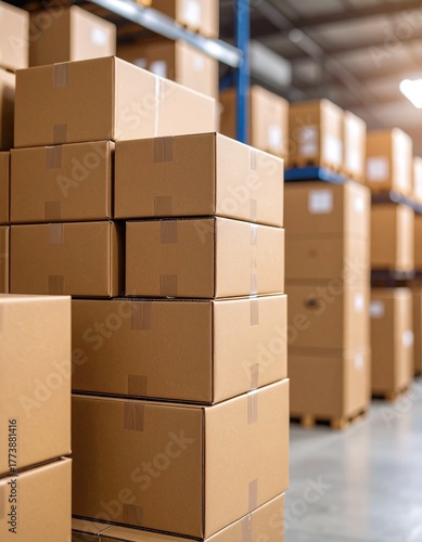 Isolated stack of brown shipping cartons on white, perfect for emphasizing packaging and clean product presentation. Stacking Present birthday box and brown box in white background and for industry