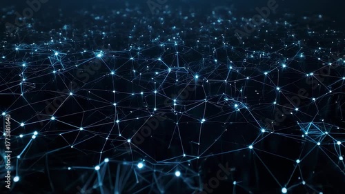 Wallpaper Mural Abstract glowing blue network of interconnected nodes and lines on a dark background, representing data flow Torontodigital.ca