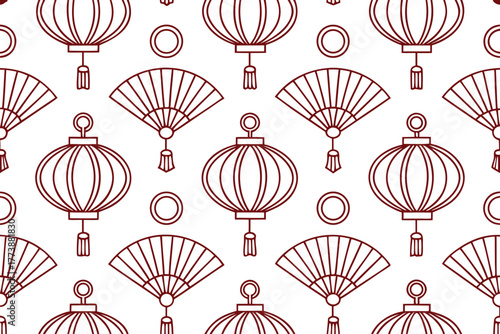 Traditional Chinese Pattern Design. Oriental Decorative Pattern Set. Chinese Motif Illustration Collection. Asian Style Geometric Pattern. Red and Gold Chinese Ornament. Classic Chinese Textile