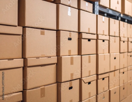 Isolated stack of brown shipping cartons on white, perfect for emphasizing packaging and clean product presentation. Stacking Present birthday box and brown box in white background and for industry