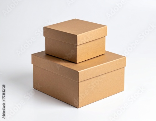 Isolated stack of brown shipping cartons on white, perfect for emphasizing packaging and clean product presentation. Stacking Present birthday box and brown box in white background and for industry