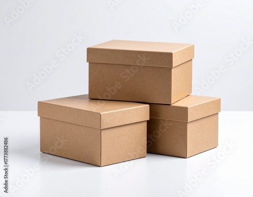 Isolated stack of brown shipping cartons on white, perfect for emphasizing packaging and clean product presentation. Stacking Present birthday box and brown box in white background and for industry
