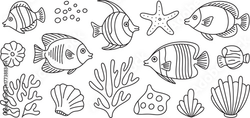 Underwater Sea Life Doodle Seamless Pattern | Marine Animals Coloring Page Design for Kids Activity Books and Educational Resources
