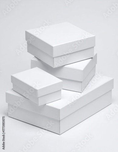 Isolated stack of brown shipping cartons on white, perfect for emphasizing packaging and clean product presentation. Stacking Present birthday box and brown box in white background and for industry