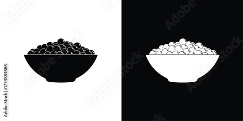 Traditional Offering Bowl Vector, Black and White Sacred Food Symbol Representing Spiritual Ritual, Culture, and Purity 