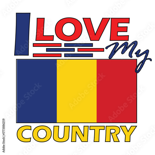 Romania , I Love My Country Vector Design, T-shirt Print Design