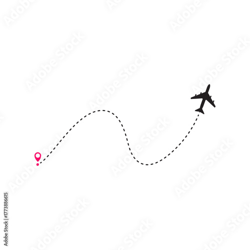 Airplane line path route travel vector concept, Aircraft vector icon template