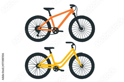 Colorful pair of bicycles with distinct frames for mountain biking and urban commuting